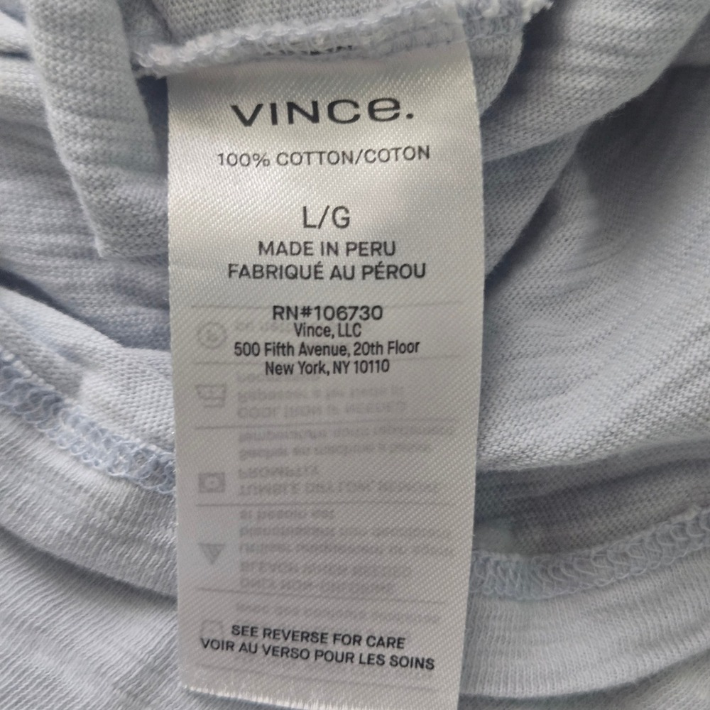 Vince Mens Light Blue 100% Cotton Slub Jersey Long Sleeve Pullover Hoodie L - Picture 4 of 12